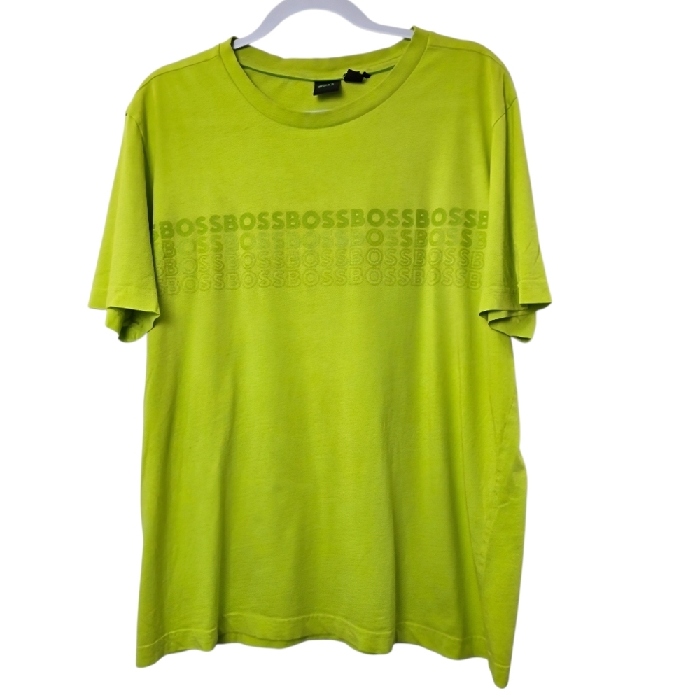 BOSS Men’s Bright Green Embossed Crewneck T-Shirt | Short Sleeve | Size XL